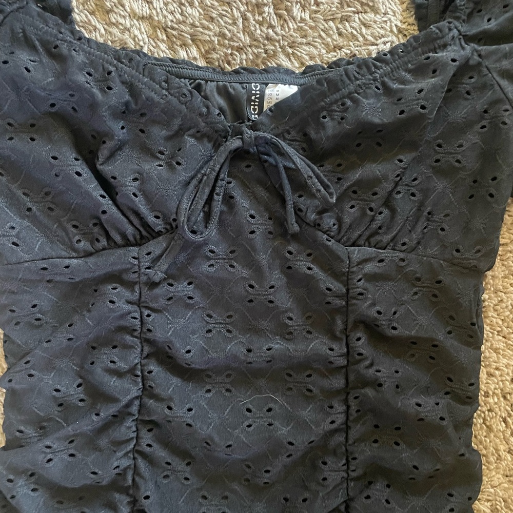 H&M Divided Black Eyelet Ruched Mini Dress - Picture 6 of 6